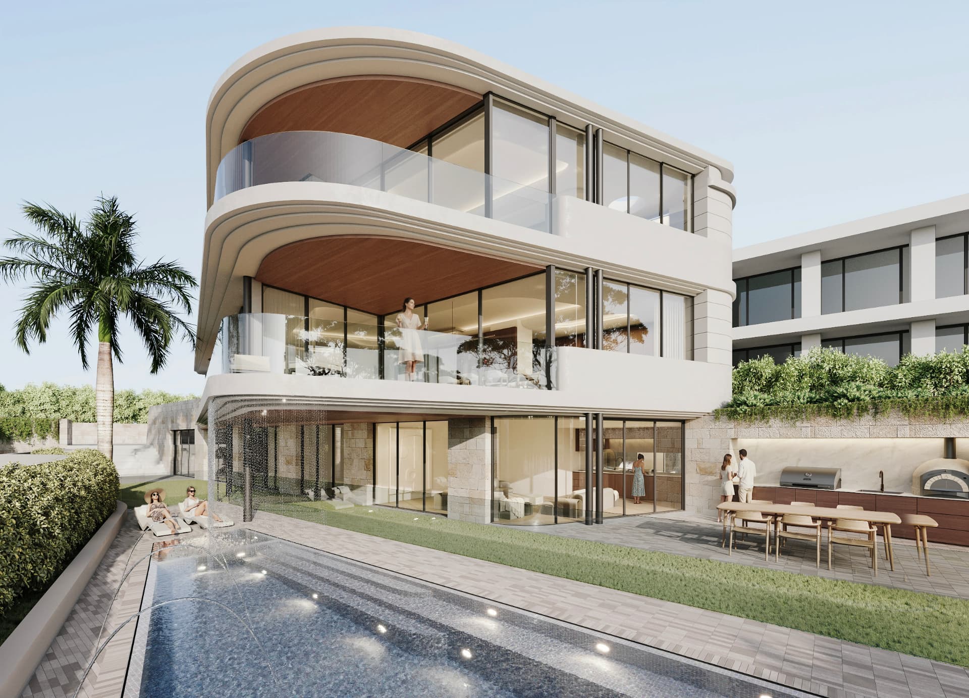 Stone, timber and landscaped architectural details