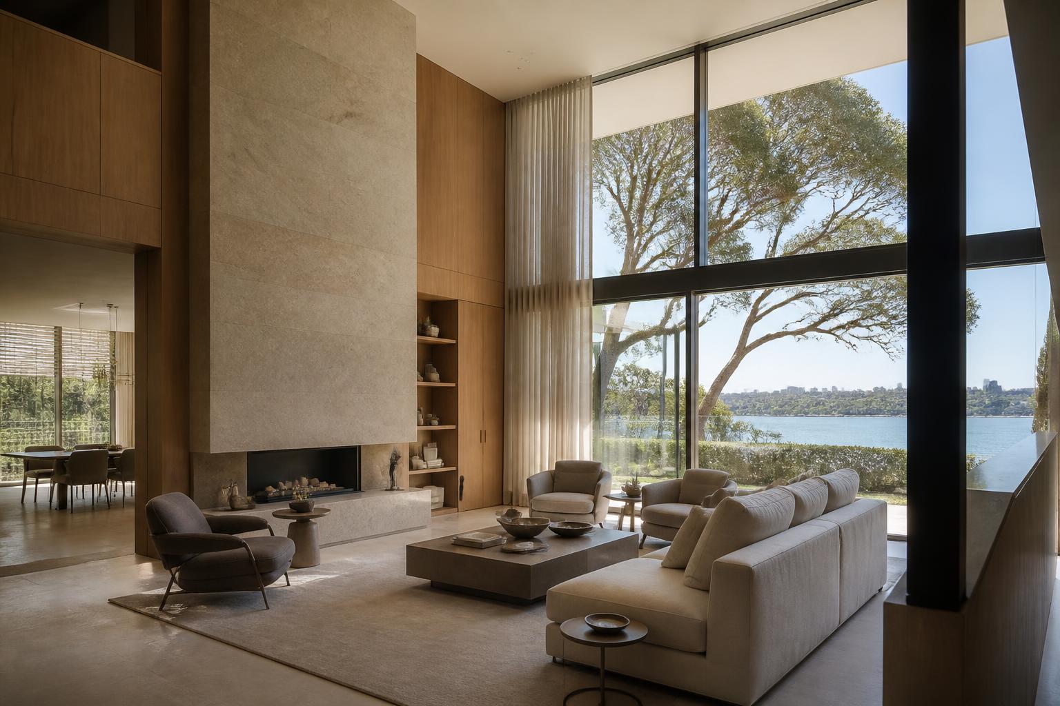 Refined luxury home interior overlooking Sydney Harbour